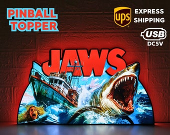 Jaws Pinball Topper— Designed for Stern Jaws Pinball 3D printed housing with RED Halo effects, LED, Dimmable, and USB powered.
