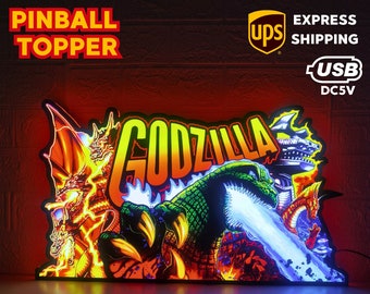 Topper per flipper Godzilla, progettato per Stern Godzilla Pinball. Alimentato tramite USB, dimmerabile e dotato di patta su supporto magnetico in plexiglass