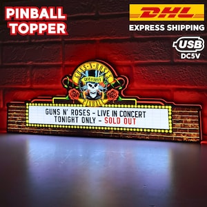 Caja de luz LED de pinball de Guns N Roses, adorno de pinball de Guns N Roses, alimentación por USB y función de atenuación, diseño para Stern Pinball