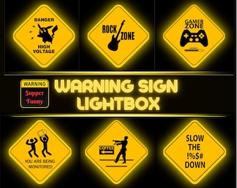 Funny Warning Sign LED Lightbox | Danger High Voltage | Rock Zone | Gamer Zone | Coffee Zombie | You're being Monitored | Slow Down |