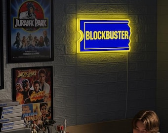 Blockbuster Video Sign with Yellow Sidelit (Halo effect) | Dimmable LED Lightbox, USB Powered