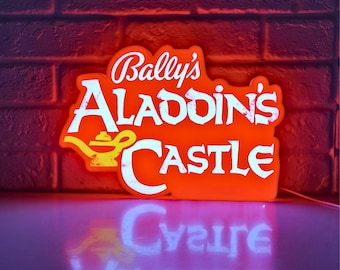 Bally's Aladdin's Castle LED Light Box Sign | Retro Arcade Game Room Decor | 3 Sizes