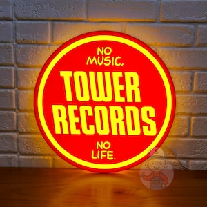 Scatola luminosa a LED Tower Records (senza musica, senza vita) / Insegna LED del negozio di dischi vintage / Stampata in 3D, alimentata tramite USB e completamente dimmerabile /