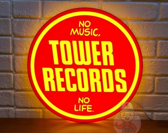 Tower Records LED Lightbox (No Music, no Life) | Vintage Records Store LED Sign | 3D Printed, USB Powered & Full Dimmable |