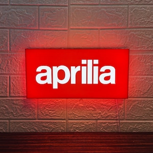 Aprilia Sign, Perfect Motorcycle Gifts, Garage Sign, Bar Decor, Man Cave Decor (USB Powered, with LED & Fully Dimmable)