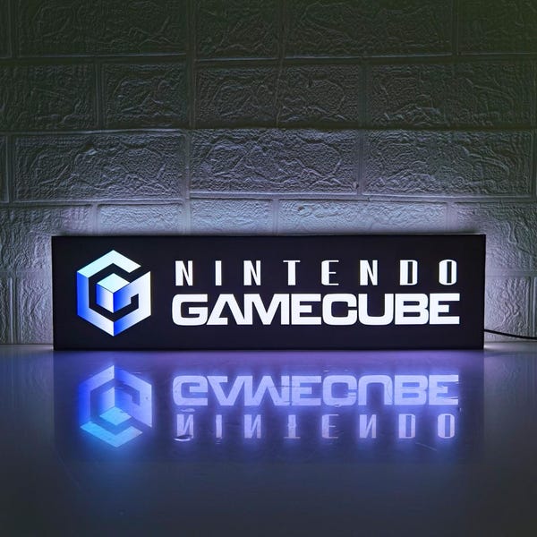 Letrero LED con el logotipo de Nintendo GameCube: decoración para sala de juegos impresa en 3D