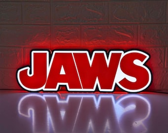 Jaws LED Lightbox Sign | 3D Printed Movie Logo Wall Art, Home Cinema Decor