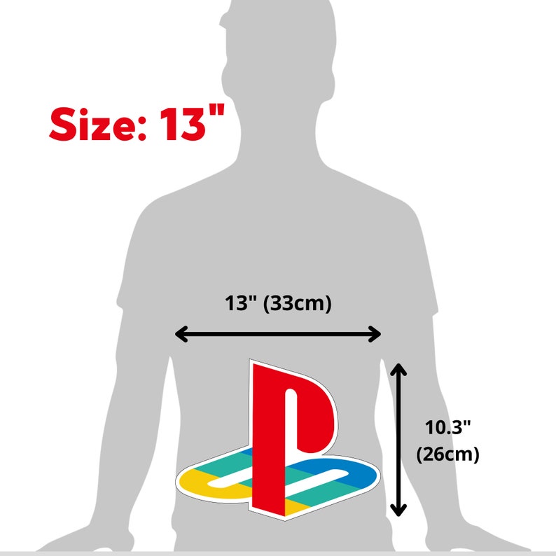 Puede incluir: Una silueta de una persona que lleva un parche de plancha con el logotipo de PlayStation. El parche mide 33 cm de ancho y 26 cm de alto. Tama&ntilde;o: 13 pulgadas