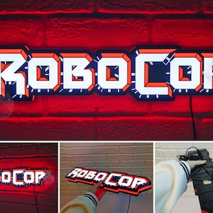 Robocop LED Leuchtkasten | Dimmbar & USB-betrieben | Heimkino-Zeichen, Heimkino-Zeichen, Man-Cave-Zeichen | Geschenk für Film Geek