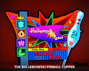 Big Lebowski Pinball Topper | Hollywood Star Lanes LED Marquee (USB Powered)