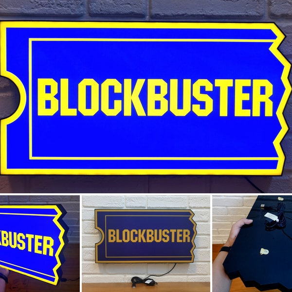 Blockbuster Videobord LED Lightbox | Dimbaar en USB-voeding | Home Theater teken, Home Cinema teken, Man Cave teken | Cadeau voor filmnerd