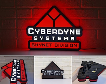 Cyberdyne Systems Terminator LED Sign | Great Nostalgic Decoration | Fully Dimmable & Powered by USB | Multiple Size Option Available