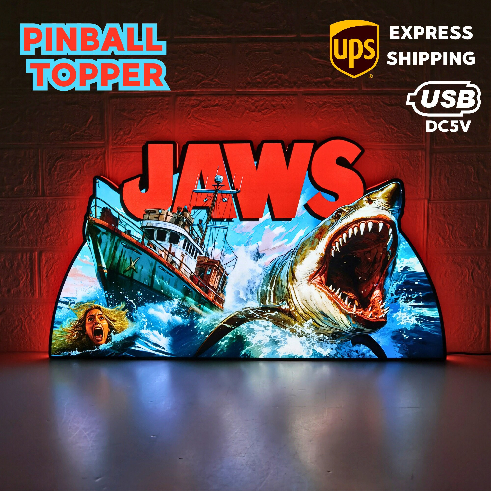 Jaws Pinball Topper: 3D Printed LED Light-up Display - Etsy UK