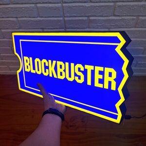 Insegna video Blockbuster LED Lightbox / Dimmerabile e alimentato tramite USB / Insegna Home Theatre, Insegna Home Cinema, Insegna Man Cave / Regalo per appassionati di cinema