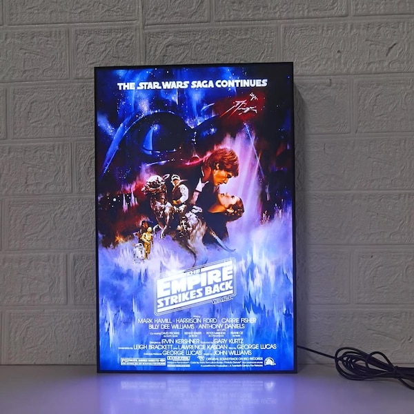 Póster de la película Star Wars: El Imperio Contraataca, caja de luz LED, totalmente regulable y alimentado por USB.