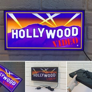 Hollywood Video Sign LED Lightbox | Dimmable & USB Powered | Home Theatre Sign, Home Cinema Sign, Man Cave Sign | Gift for Movie Geek