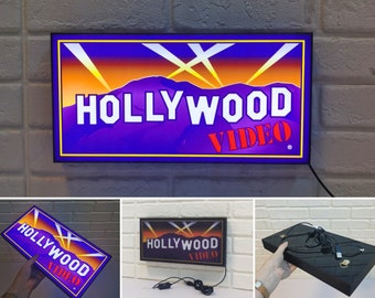 Hollywood Video Sign LED Lightbox | Dimmable & USB Powered | Home Theatre Sign, Home Cinema Sign, Man Cave Sign | Gift for Movie Geek