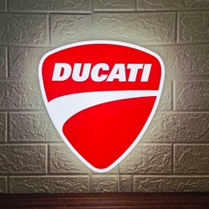 Ducati Motorcycle LED Lightbox, Ducati Scrambler, regali perfetti per motociclette, cartello da garage / stampato in 3D, alimentato tramite USB e completamente dimmerabile