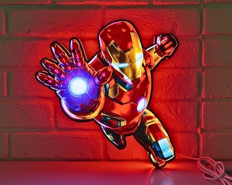 Iron Man LED Light Box Sign | 3D Printed Marvel Superhero Wall Decor | Kids Bedroom Night Light | Comic Fan Gift | 4 Sizes | USB Powered