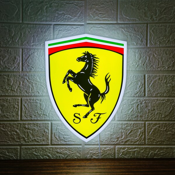 Panneau LED avec logo Ferrari | Plaque de garage et décoration de garage pour votre Ferrari F50, Ferrari 250 GTO | Cadeau pour homme, cadeau pour les amoureux de la voiture