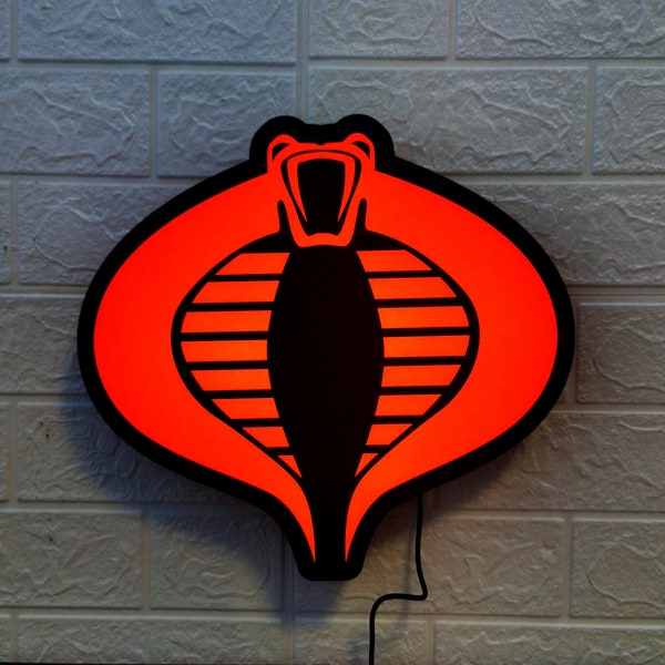 Logo Cobra (G.I. Joe) et logo G.I. Joe Enseigne LED imprimée en 3D avec logo JOE | G.I. Décoration et cadeau Joe | Alimentation USB avec fonction de gradation
