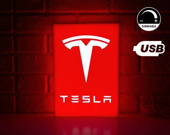 Tesla LED Lightbox | Garage Sign and Garage Decor for Tesla Model 3, Cyber Truck | Gift for men