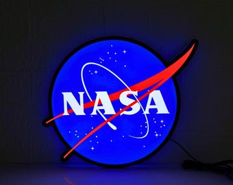NASA Logo Light Box Sign | LED Wall Light Space Decor | Dimmable USB Powered | Astronaut Gift | Retro Meatball Sign