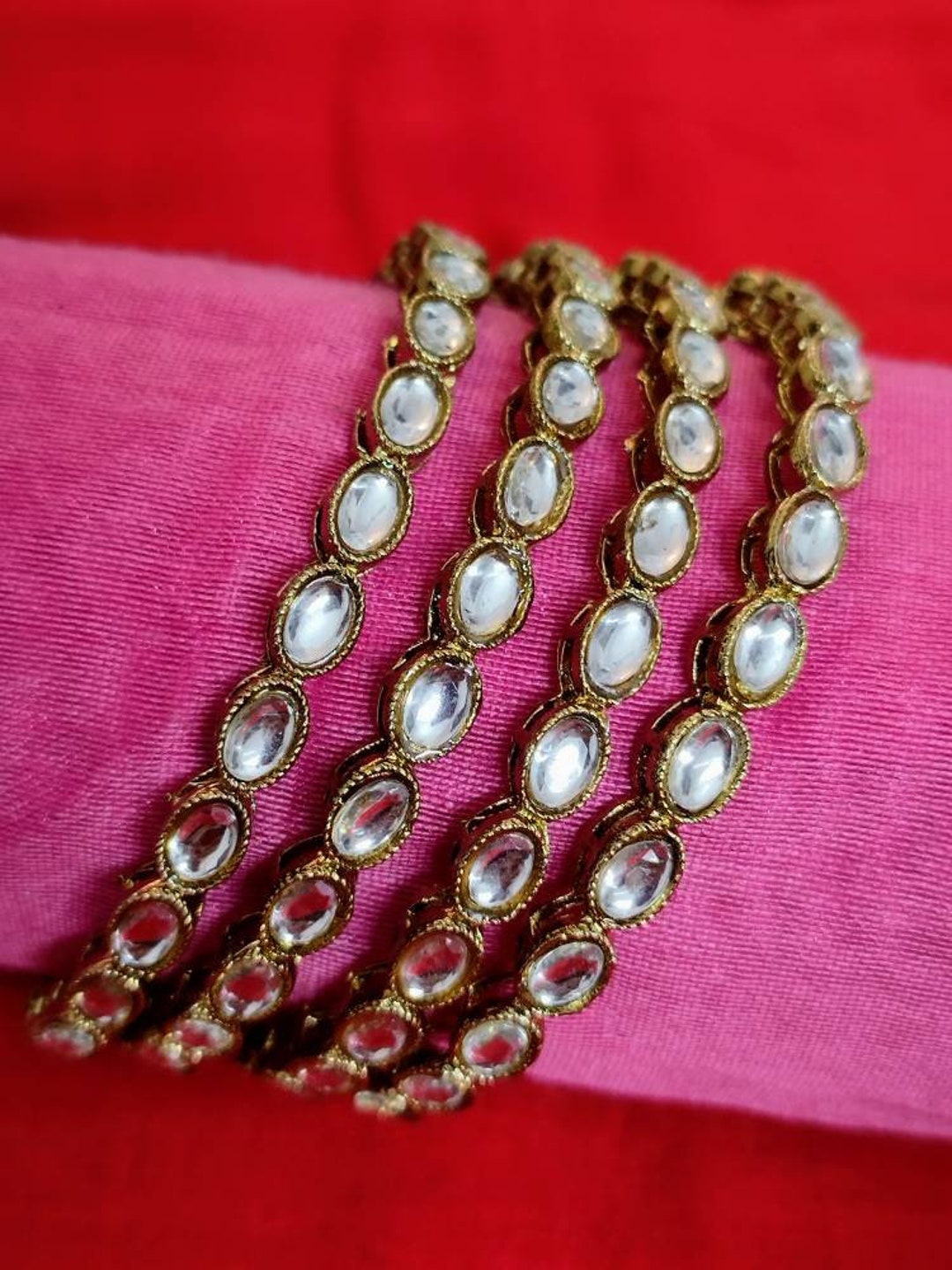 Buy Kundan Kada 4 Piece2 Pair Antique Gold Kundan Bangles Wedding Bridesmaid Designer Bangles