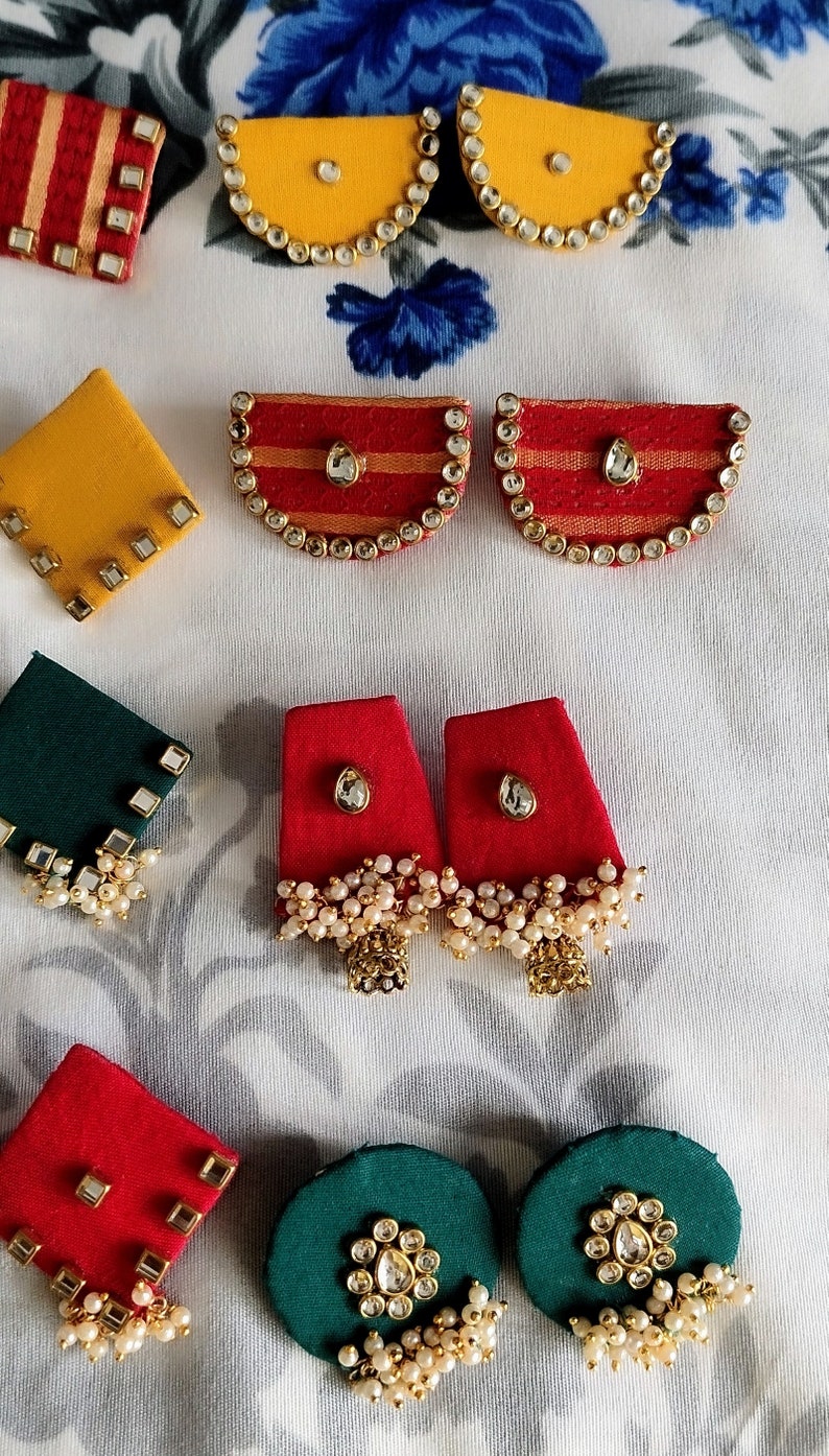 Buy Fabric Earrings 12 Pair Fabric Jhumkasbulk Order, Kundan Earrings