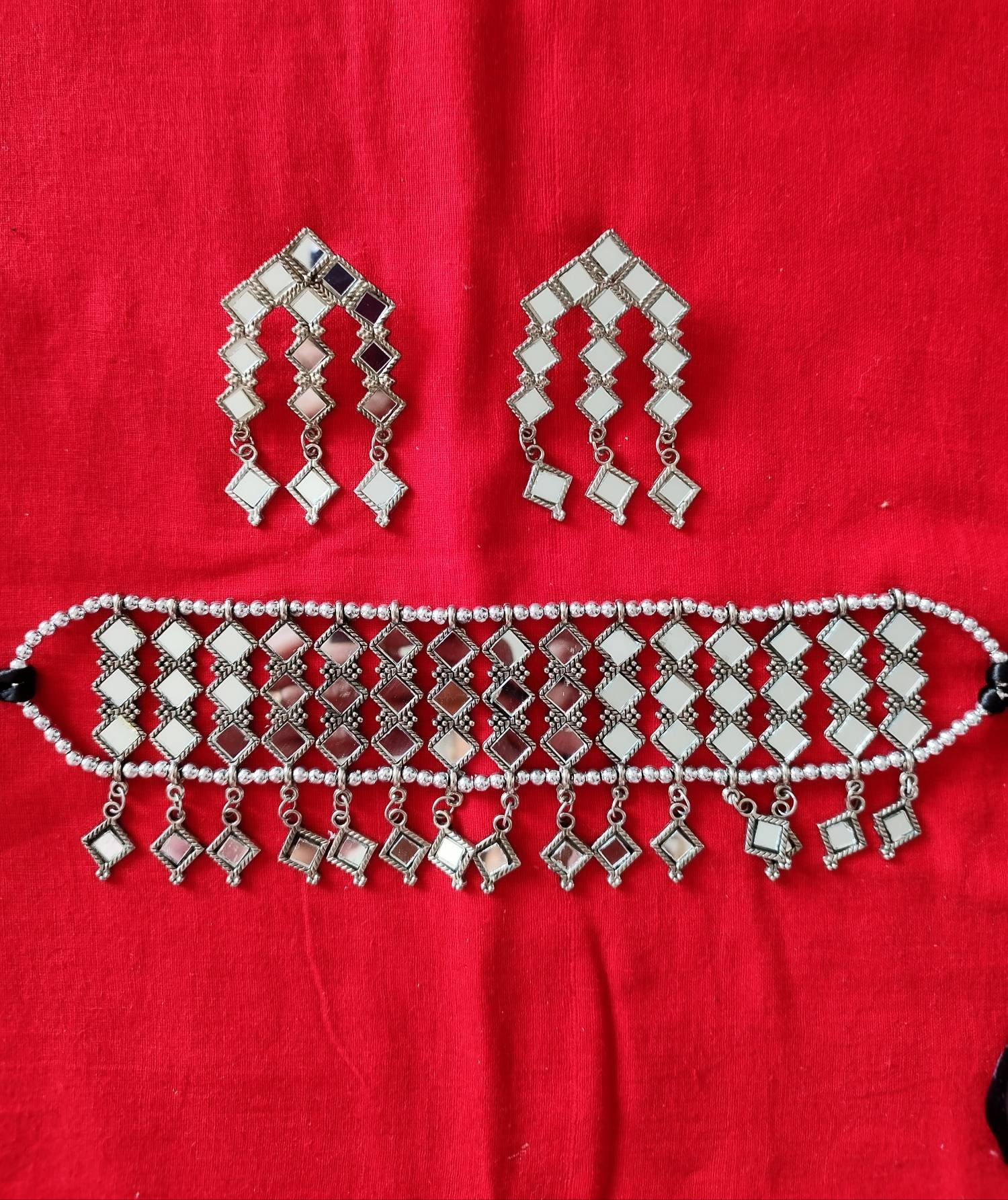 Buy Mirror Choker Necklace Bracelet Combo,mirror Choker Necklace With