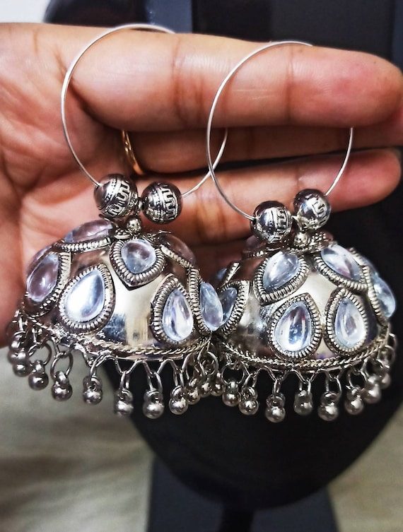 Oxidised hoop jhumkas deals