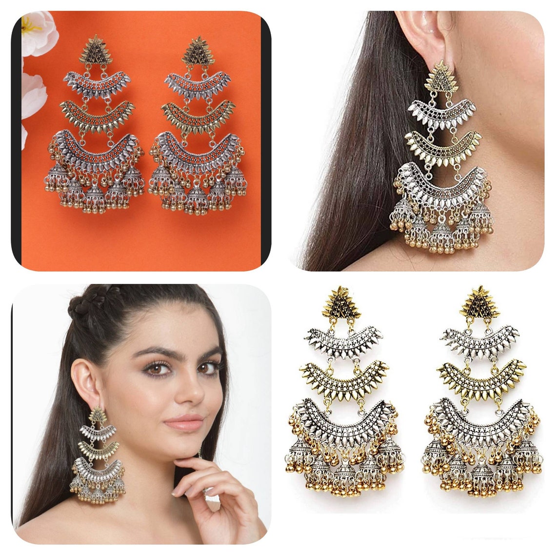 Buy Silver Oxidised Earrings,party Wear Dual Tone Ethnic Fusion