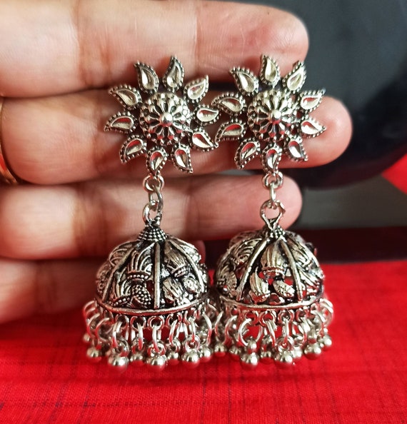 Silver colour jhumka earrings deals
