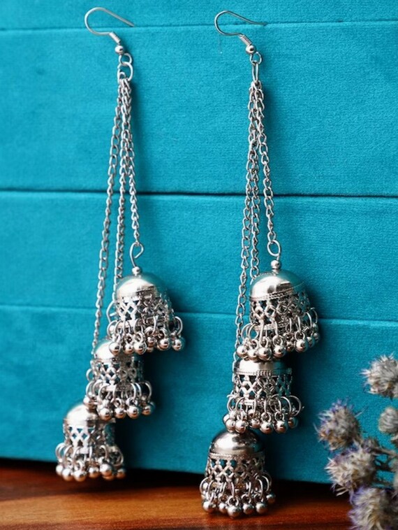 Royal Blue Oxidised Ganesh Earrings for Kurti | FashionCrab.com