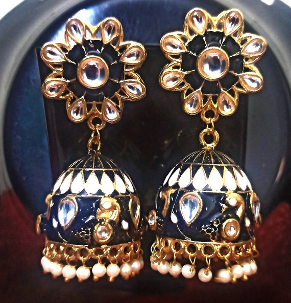 Black meenakari sale earrings