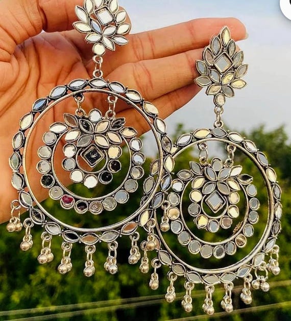 Fancy Oxidized Silver Afghani Tribal Mirror Big Earrings for Girls and Women Afghani Tribal Style Layered Earrings Christmas Gifts Etsy Canada