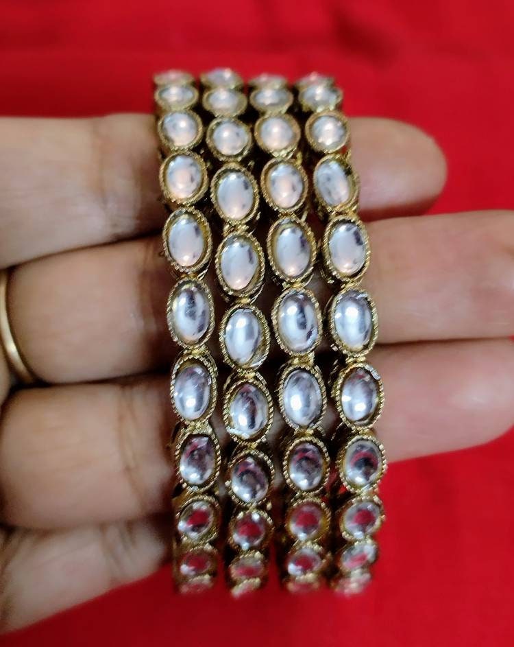 Buy Kundan Kada 4 Piece2 Pair Antique Gold Kundan Bangles Wedding Bridesmaid Designer Bangles