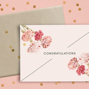 Congratulations Card / Instant Download / Printable / e-card / Floral / For Her / CARNATION COLLECTION