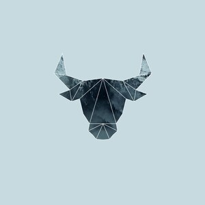 May include: A geometric illustration of a bull's head with a forest scene inside the shape.