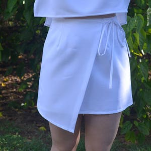 Asymmetric Mini Wrap Skirt with Tie Detail image 1