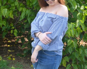 Off-shoulder Check Shirt