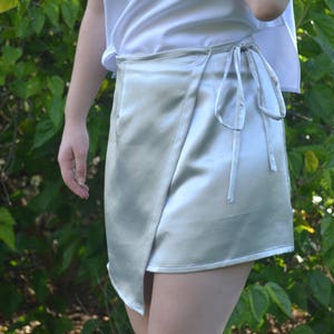 Asymmetric Mini Wrap Skirt with Tie Detail image 2