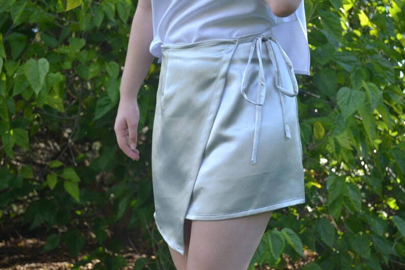 Asymmetric Mini Wrap Skirt with Tie Detail image 2