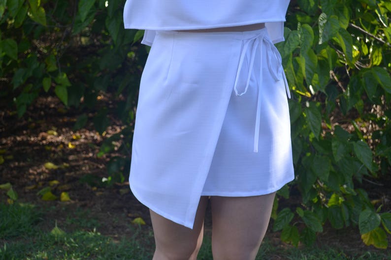 Asymmetric Mini Wrap Skirt with Tie Detail image 1