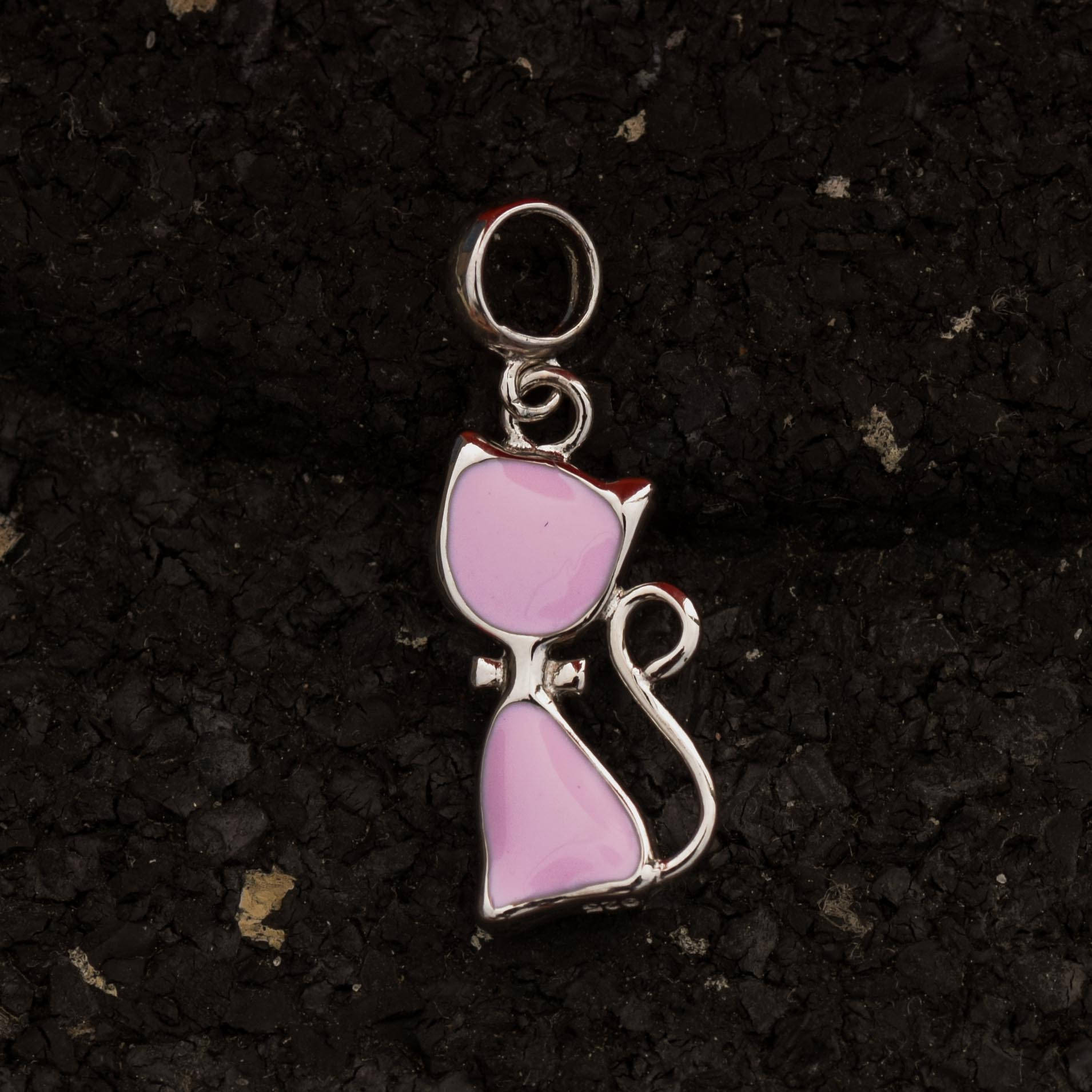 Pink & Silver Cat Charm with Crystals For Bracelet Necklace Etsy