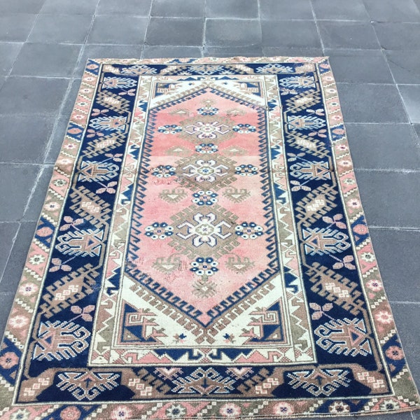 4x6 Pink Blue Rug, Handmade Rug, Kitchen Rug, Bedroom Rug, Anatolian Rug, 4x6 Carpet, Corridor Rug, Home Decor Rug, Turkish Runner Rug, 4x6