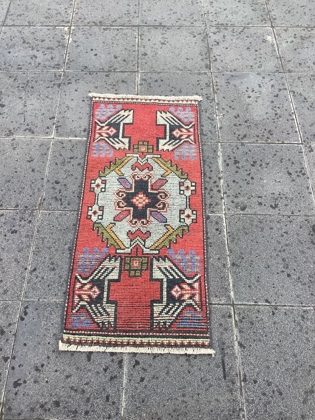 Vintage Turkish Wool Rug, Aztec Boho Doormat (1.3 X 3 Ft) - Etsy