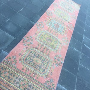 Turkish rug, Vintage rug, Handmade rug, Boho decor, 2.6 x 11.3 ft, Home decor rug, Floor rug, Runner rug, Oushak area rug, Soft Turkey rug