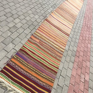 2,4 x 21,3 ft. / kleurrijk tapijt / Turks tapijt / oushak-tapijt / vintage tapijt / boho-tapijt / woonkamertapijt / kalkoentapijt / wollen tapijt / MB 1442