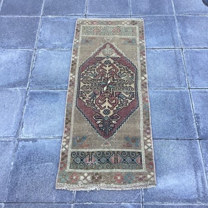 Alfombra pequeña, alfombra vintage turca, alfombra Doormat, alfombra Boho, 1,4 x 3,6 pies, alfombra hecha a mano, alfombra de lana, alfombra Boho, decoración del hogar, alfombra de baño, MB3456
